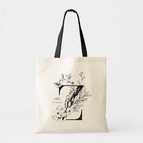 Organic farmhouse letter Z floral monogrammed Tote Bag