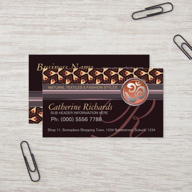 Organic Fashion Tribal Textile Business Cards (Front/Back In Situ)