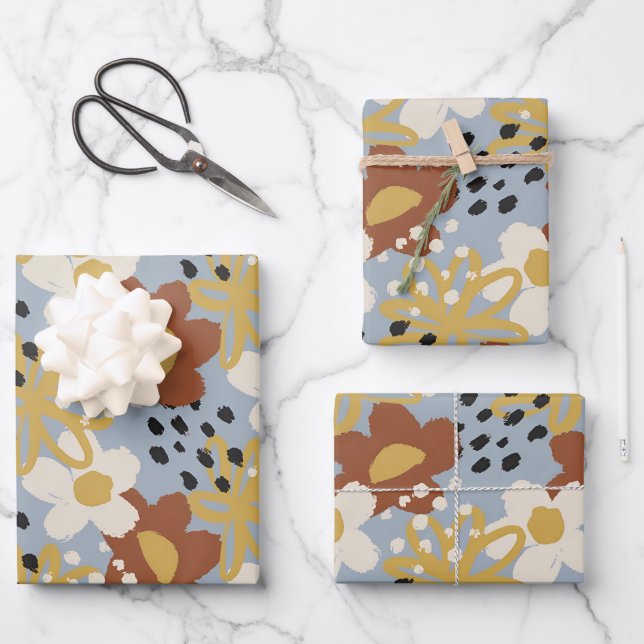 Organic Flat Floral Wrapping Paper Sheets (Front)