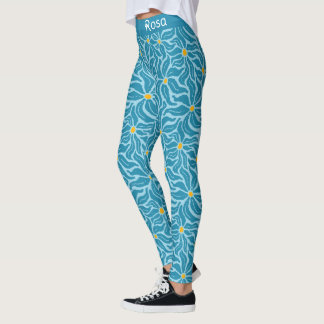 Organic floral shapes turquoise yellow leggings