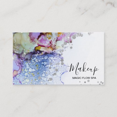  Organic Flow Watercolor Abstract Glitter Blue Business Card