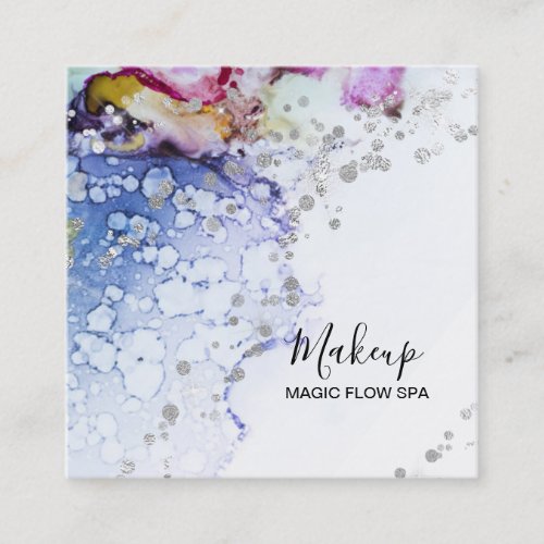  Organic Flow Watercolor Blue Abstract Glitter Square Business Card