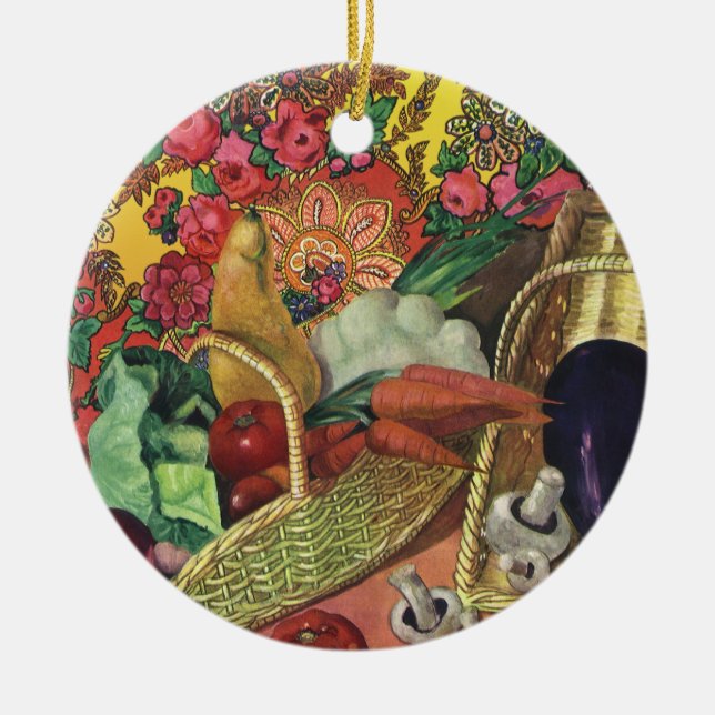 Organic Food, Garden Vegetables, Blooming Flowers Ceramic Ornament (Front)