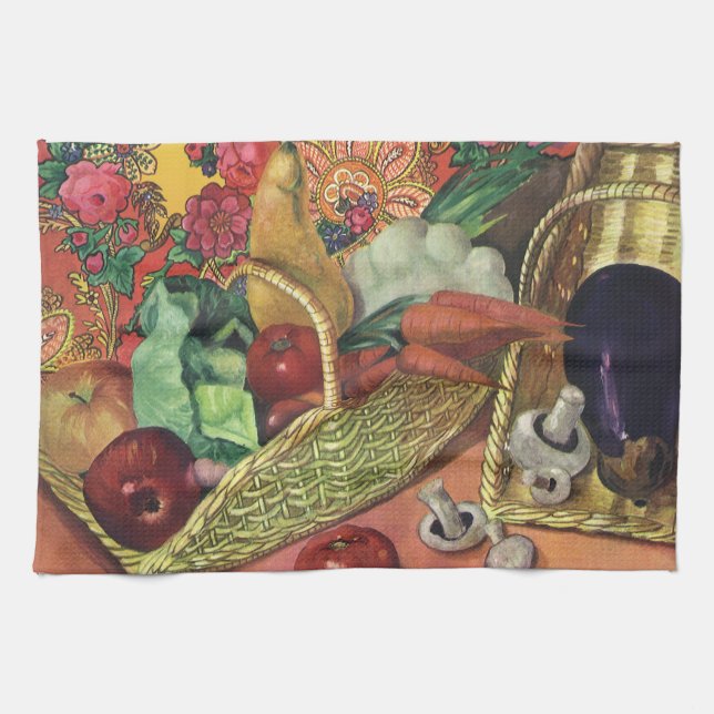 Organic Food, Garden Vegetables, Blooming Flowers Kitchen Towel (Horizontal)