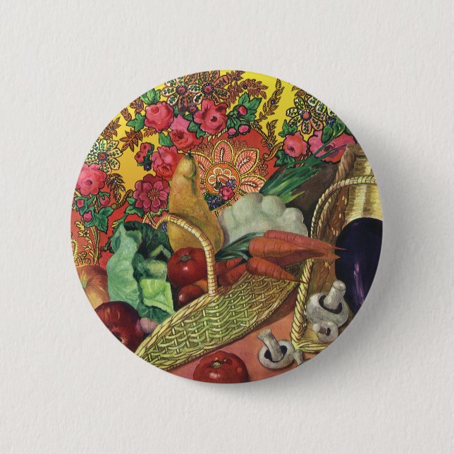 Organic Food, Garden Vegetables, Blooming Flowers Pinback Button (Front)