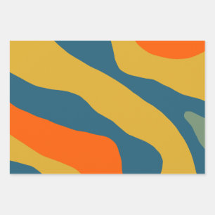Organic Forms Boho Pattern Mustard Orange Blue Wrapping Paper Sheets
