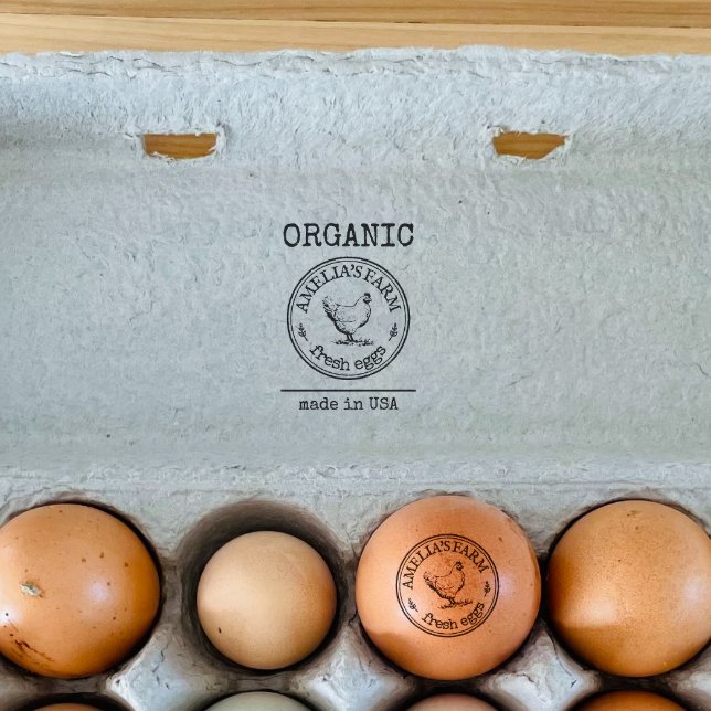 Organic Fresh Eggs Business Logo Custom Rubber Stamp (Creator Uploaded)