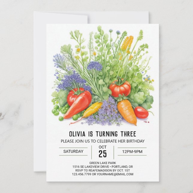 Organic Garden Adventure Birthday Invitation (Front)