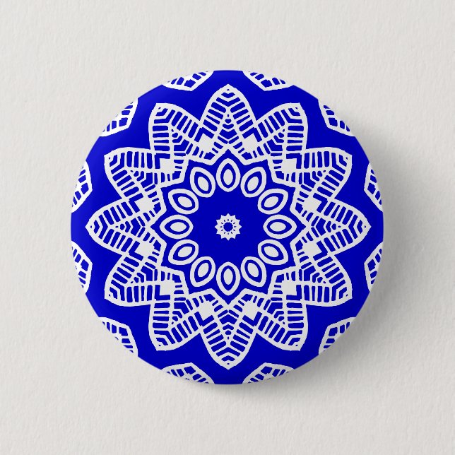 Organic Geometry 012 - White on Royal Blue Pinback Button (Front)