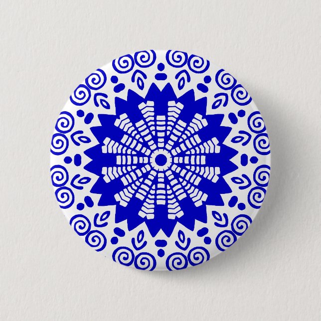 Organic Geometry 014 - Royal Blue on White Pinback Button (Front)