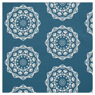 Organic Geometry 015 - White on Blue 00486b Fabric