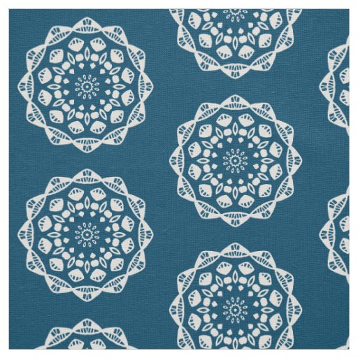 Organic Geometry 015 - White on Blue 00486b Fabric
