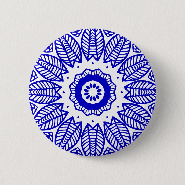 Organic Geometry 017 - Royal Blue on White Button (Front)