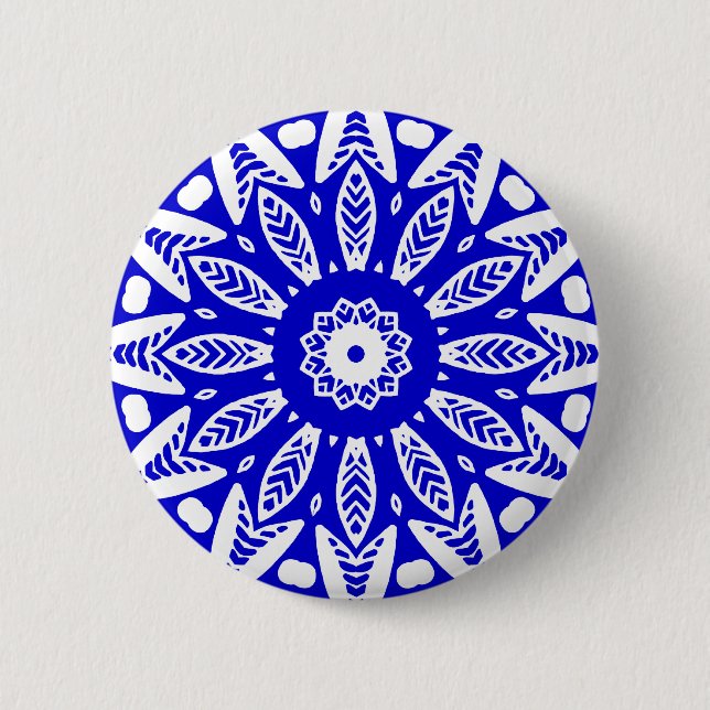 Organic Geometry 018 - White on Royal Blue Pinback Button (Front)