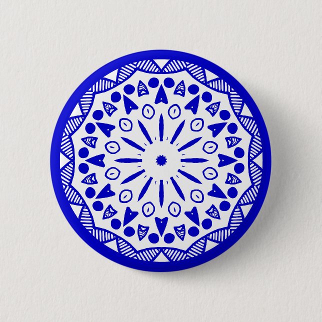 Organic Geometry 019 - Royal Blue on White Pinback Button (Front)