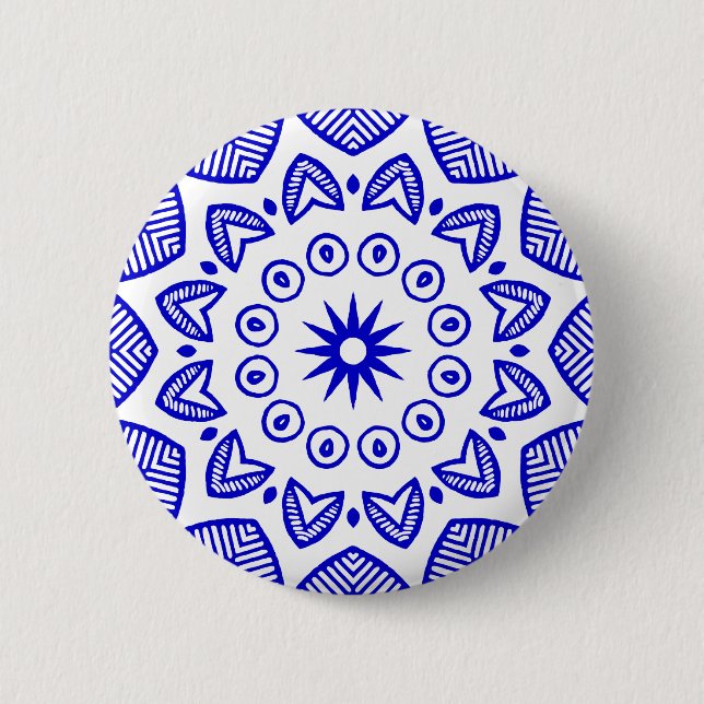 Organic Geometry 020 - Royal Blue on White Pinback Button (Front)