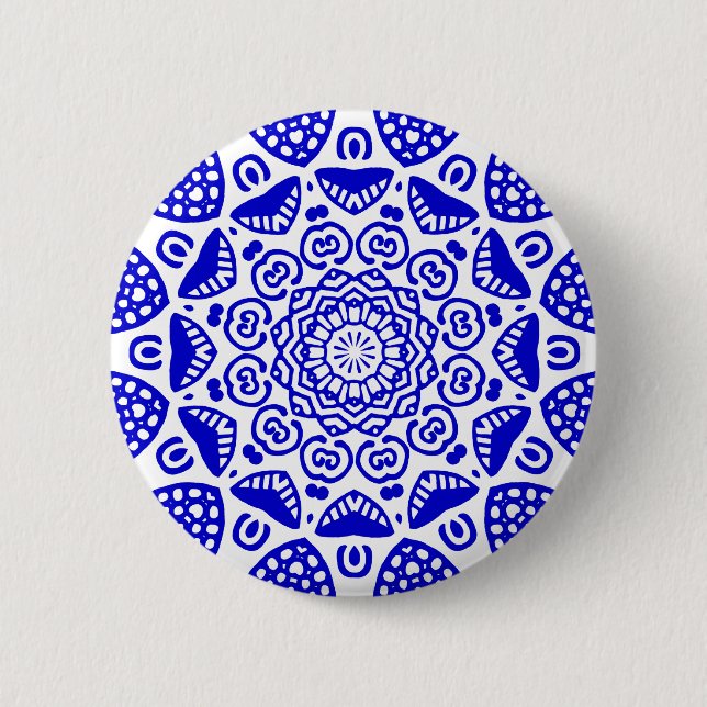 Organic Geometry 021 - Royal Blue on White Pinback Button (Front)