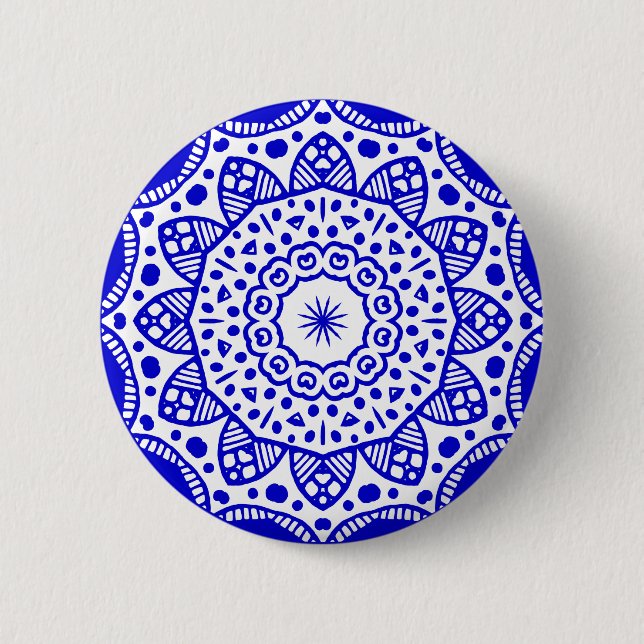 Organic Geometry 022 - Royal Blue on White Button (Front)