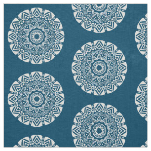 Organic Geometry 024 - White on Blue 00486b Fabric