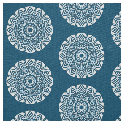 Organic Geometry 024 - White on Blue 00486b Fabric