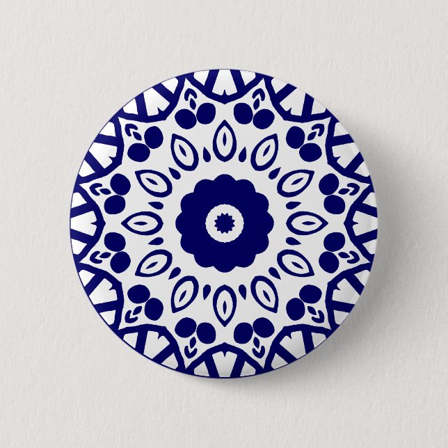 Organic Geometry 03 - Deep Navy on White Pinback Button (Front)