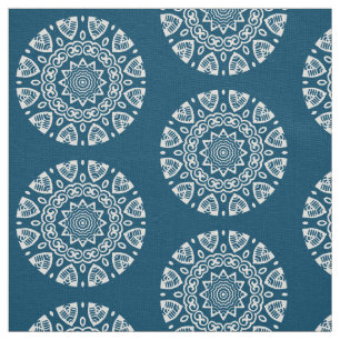 Organic Geometry  - White on Blue 00486b Fabric