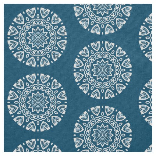 Organic Geometry  - White on Blue 00486b Fabric