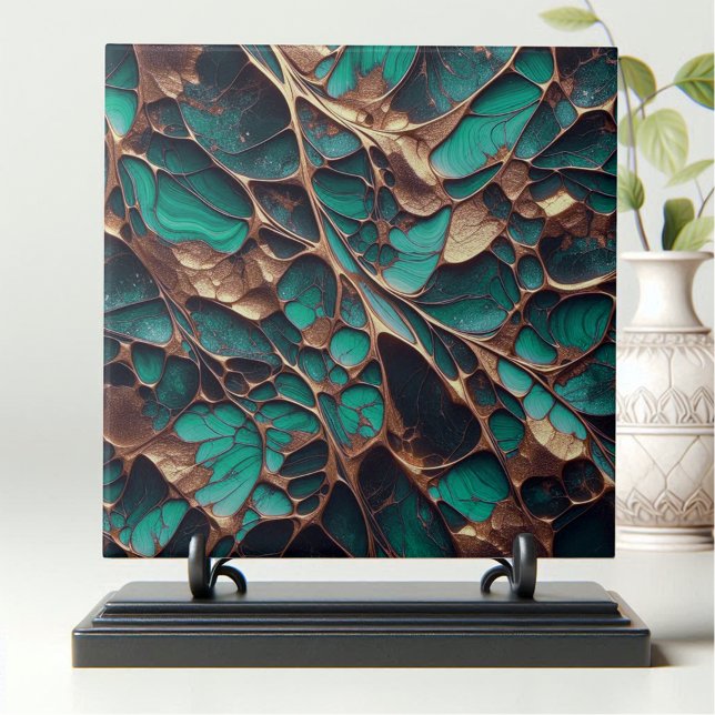 Organic Glimmering Gold Lines on Emerald Green  Ceramic Tile (Creator Uploaded)