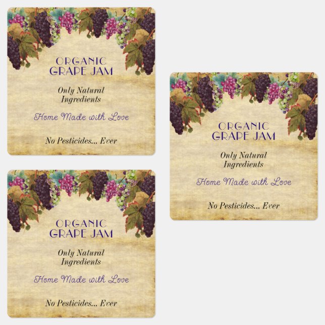 Organic Grape Jam Grape Vines Rustic Labels (Group)