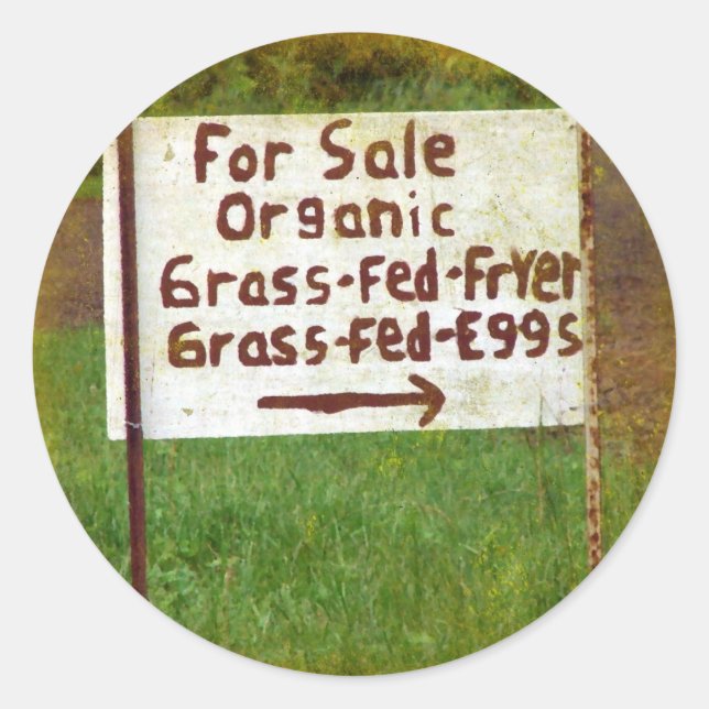 Organic Grass Fed Eggs and Fryers Classic Round Sticker (Front)