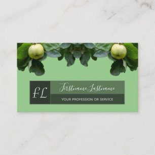 Organic green apple tree gray rectangle monogram business card