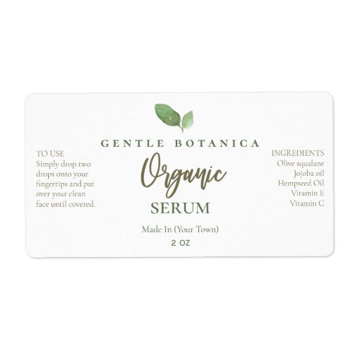 Organic Green Leaf Logo Face Serum Labels