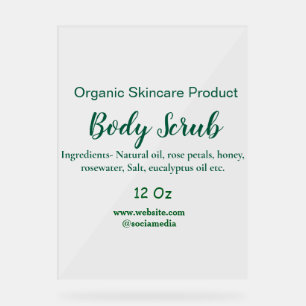 Organic green nature body scrub butter add name in acrylic sign