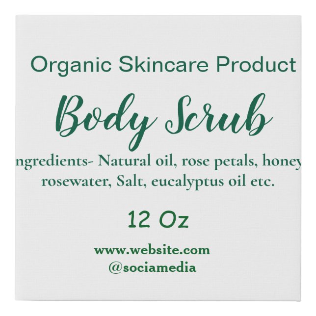 Organic green nature body scrub butter add name in faux canvas print (Front)