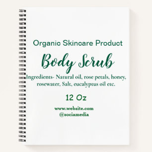 Organic green nature body scrub butter add name in notebook