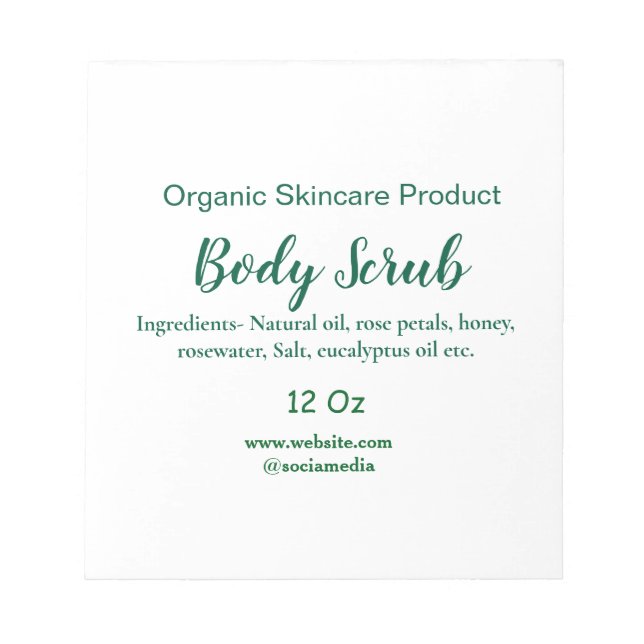 Organic green nature body scrub butter add name in notepad (Front)