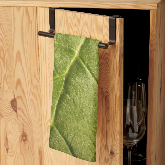 Organic Green Rhubarb Leaf Kitchen Towel (Thirds Fold)