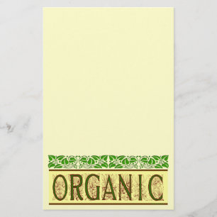 Organic Green Saying with Vintage Leaf Border Stat Stationery