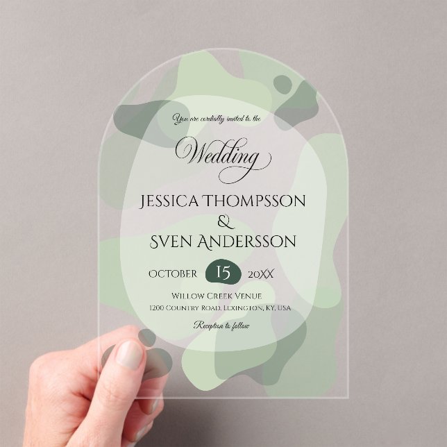 Organic Greenery Geometric Abstract Wedding Acrylic Invitations (Insitu (Handheld))