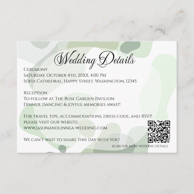Organic Greenery Geometric Abstract Wedding Enclosure Card (Front)