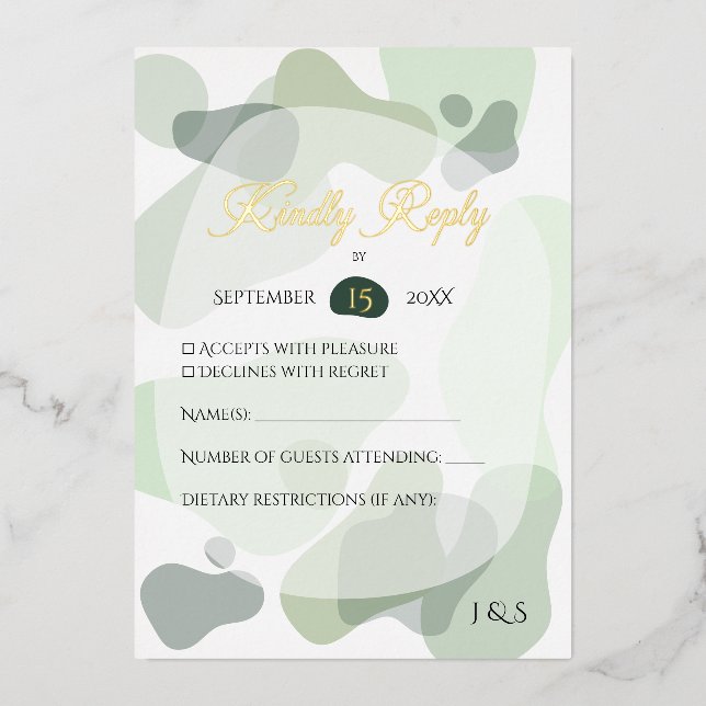 Organic Greenery Geometric Abstract Wedding Foil Invitation (Front)