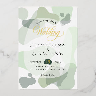 Organic Greenery Geometric Abstract Wedding Foil Invitation