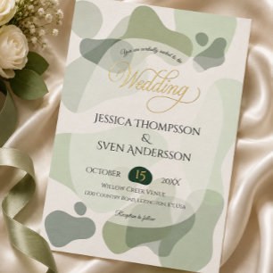Organic Greenery Geometric Abstract Wedding Foil Invitation