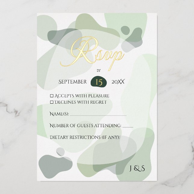 Organic Greenery Geometric Abstract Wedding Foil Invitation (Front)