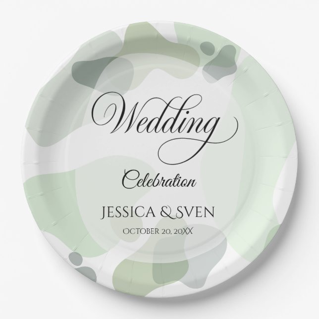 Organic Greenery Geometric Abstract Wedding Paper Plates (Front)