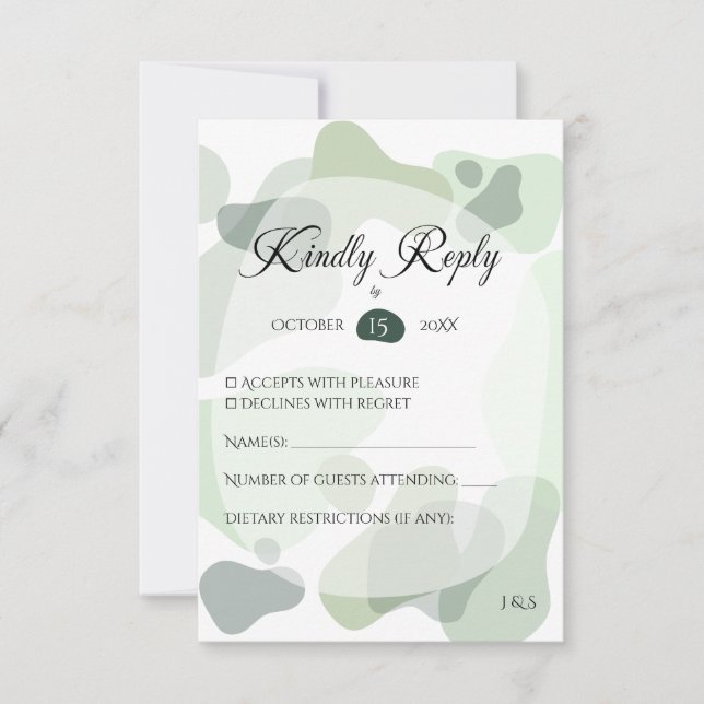Organic Greenery Geometric Abstract Wedding RSVP Card (Front)