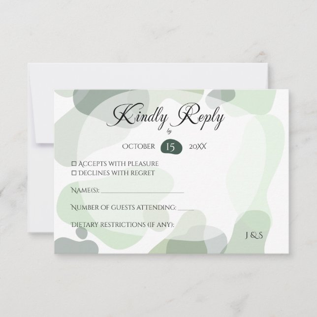 Organic Greenery Geometric Abstract Wedding RSVP Card (Front)