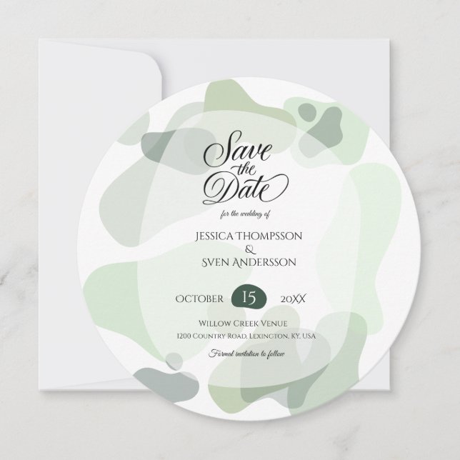 Organic Greenery Geometric Abstract Wedding Save The Date (Front)