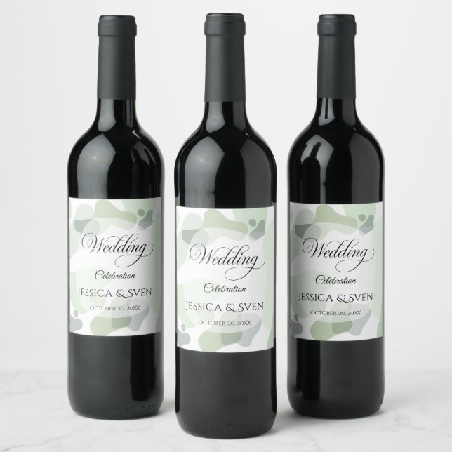Organic Greenery Geometric Abstract Wedding Wine Label (Bottles)