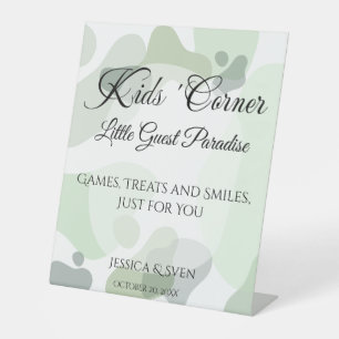 Organic Greenery Geometric Wedding Kids Corner Pedestal Sign